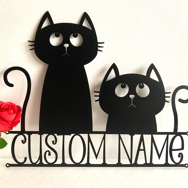 Personalisiertes Katzenschild, individuelles Namensschild, süßes Kätzchen, Metallschild, Muttertagsgeschenk, Wandkunst, Kätzchen, Katzenbesitzer, Geschenk, Bauernhausschild, Katzennamensschild