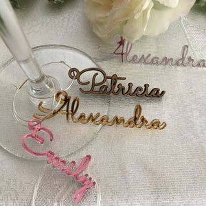 Personalized Wine Glass Charm Custom Name Gift Tags Wedding Sign Place Cards Wooden Place Name Setting Small Laser Cut Table Names with Hole image 3