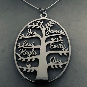 Personalized Tree of Life Family Names Necklace Handmade Oval Pendant Custom Laser Cut Names Stainless Steel Jewelry Women Anniversary Gifts image 6
