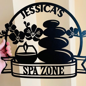 Custom Spa Sign – Personalized Name Metal Wall Art, Relax Soak Unwind Plaque, Washroom or Spa Room Decor, Gift for Her, Restroom Sign