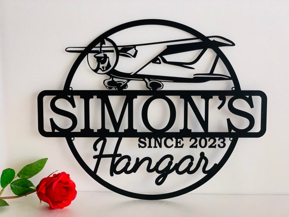 Personalized Hangar Name Sign Custom Airplane, Aviation Sign, Custom Pilot Name Aircraft Metal Wall Art Housewarming Airforce, Custom Design