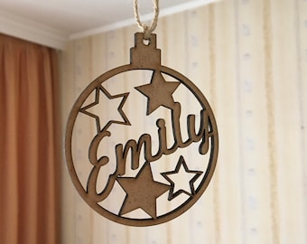 Personalized Christmas Wood Name Ornaments Holiday Gift Tags Custom Name Bauble Xmas Decor Handmade Tree Decorations Acrylic Laser Cut Name