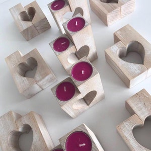 Wood Candle Holders Heart Shape Mother's Day Gift Rustic Wooden Decorative Tealight Candles Wedding Gift Home Decorations Gift for Mom & Dad image 4