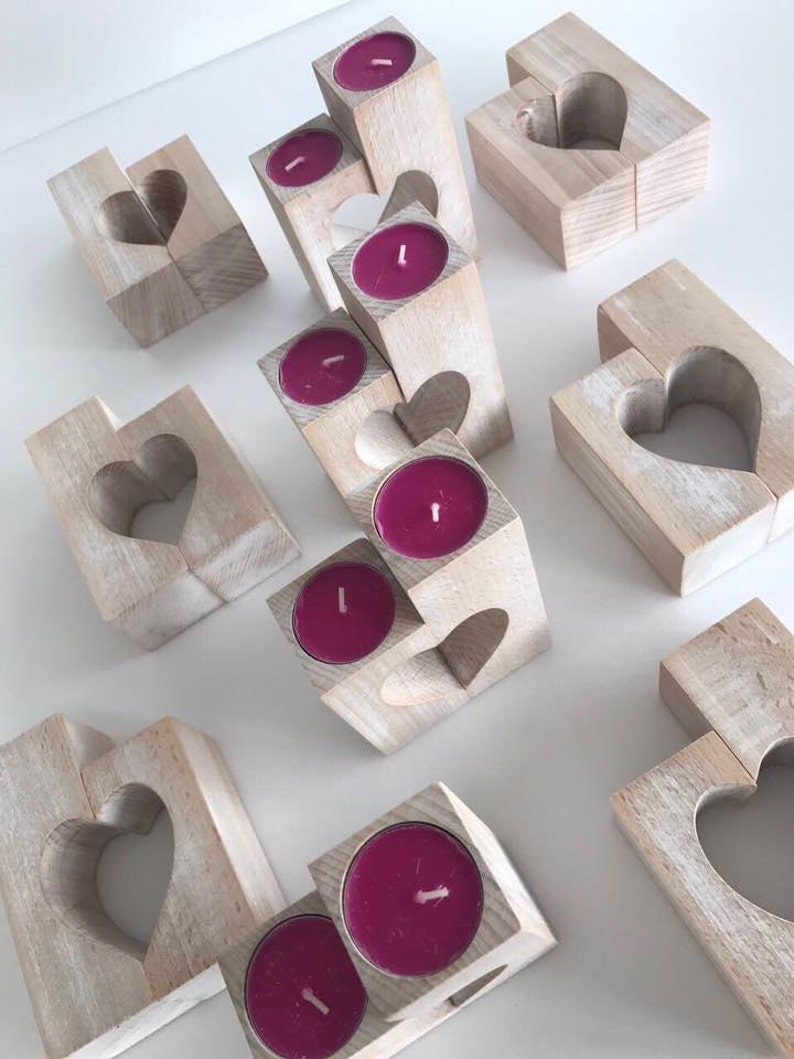 Wood Candle Holders Heart Shape Mother's Day Gift Rustic Wooden Decorative Tealight Candles Wedding Gift Home Decorations Gift for Mom & Dad image 4