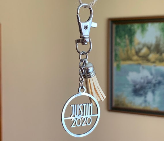 Personalized Name Keychain Custom Keyring with Tassel Gift for Christmas 2025, Any Year Birthday Gift Stainless Steel Metal Gift for Mom Dad
