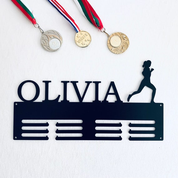 Personalized Running Medal Holder Custom Name Hanger Metal Display Rack Sports for Awards Runner Gifts for Women Girls Athletes Running Race