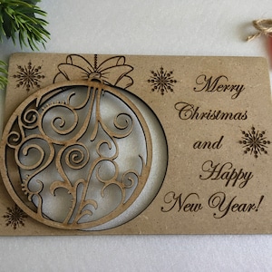 Cartes de voeux de Noël Cadeaux en bois personnalisés Cartes de Noël gravées Ornement des Fêtes Décorations d'arbre de Noël Carte de joyeux Noël