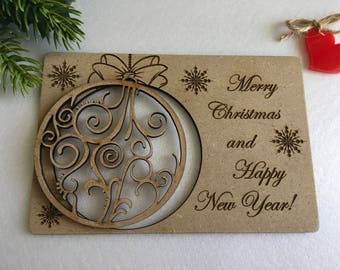 Personalized Wooden Christmas Greeting Cards | Engraved Holiday Card | Custom Xmas Ornament