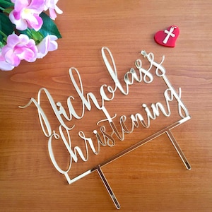 Custom Christening Cake Topper with Personalized Name - First Communion Decor