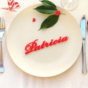 Prénoms découpés au laser - Noms de table de mariage Marque-places Prénoms couverts Décoration de mariage personnalisée Marque-places en bois, centres de table