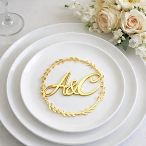 Acryl-Monogramm-Tischkarten für Hochzeitsteller, benutzerdefinierte Initialen-Lorbeerkranz-Tischeinstellungs-Dekor