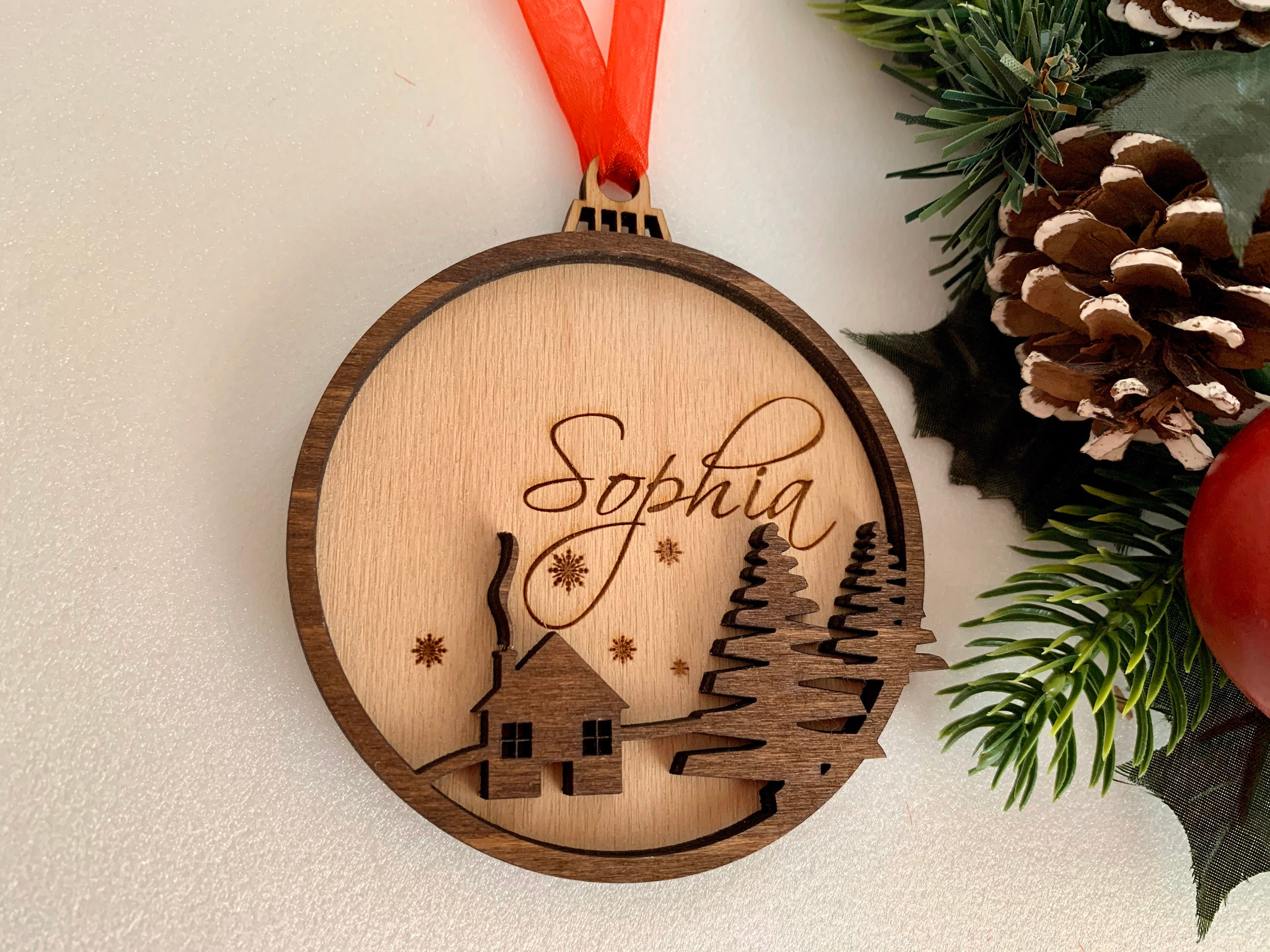 Custom Name Christmas Ornament Wood And Transparent Acrylic Ball