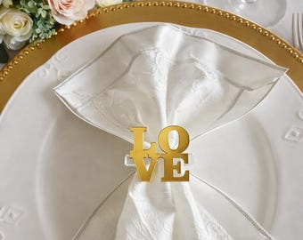 Personalized Acrylic Love Napkin Ring Holders, Valentine's Day Table Decor & Bridal Shower