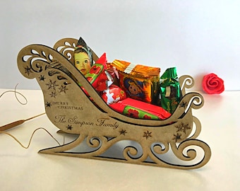 Personalized Wooden Santa’s Sleigh Christmas Eve Box | Handmade Engraved Sweets Box