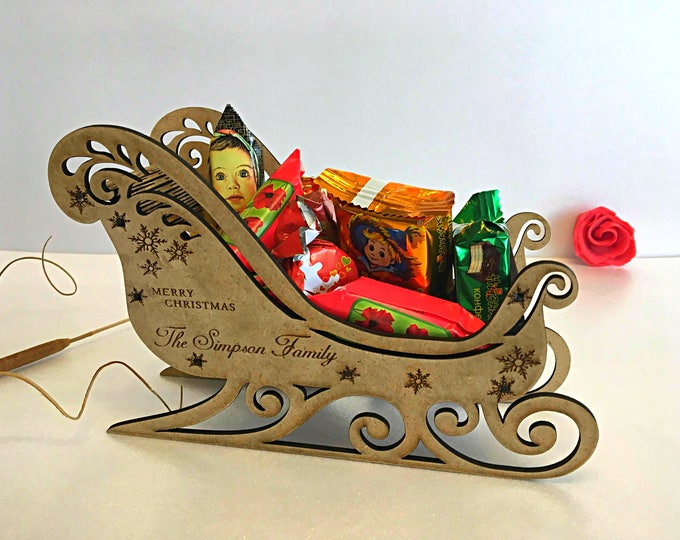 Personalized Wooden Handmade Santa's Sleigh Christmas Eve Sweets Box Custom Xmas Gifts Engraved Santa Holiday Ornaments Home Decorations 3D
