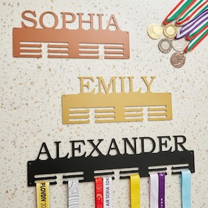 Soporte para medallas personalizado con nombre - Exhibidor de premios de metal personalizado - Decoración deportiva para pared