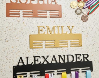 Personalized Medal Holder with Name - Custom Metal Award Display - Wall Mounted Sports Decor