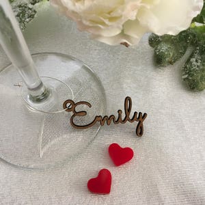 Personalized Wine Glass Charm Custom Name Gift Tags Wedding Sign Place Cards Wooden Place Name Setting Small Laser Cut Table Names with Hole image 1
