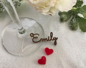 Personalized Wine Glass Charm Custom Name Gift Tags Wedding Sign Place Cards Wooden Place Name Setting Small Laser Cut Table Names with Hole