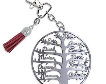 Personalized Tree of Life Name Keychain – Custom Keychain with Family Members -  Keyring in Stainless Steel – Thanksgiving Gift for Mom