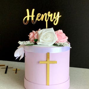 Personalisierter Name Cake Topper & Kreuz Kuchen Charm Taufe Kuchen Topper, Benutzerdefinierter Name Erste Heilige Kommunion Taufe Dekor, Gott schütze, Cupcake