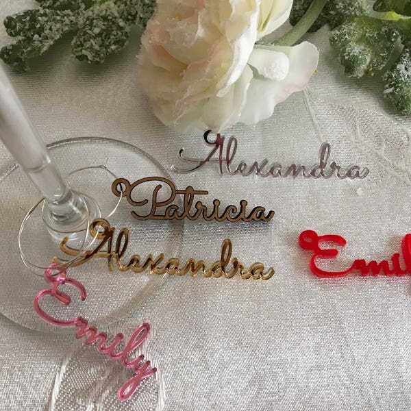 Wine Glass Charms Personalized Name Gift Tags for Wine Bridal Shower Party Decor Drink Marker Wedding Tag Acrylic Laser Cut Place Name Cards