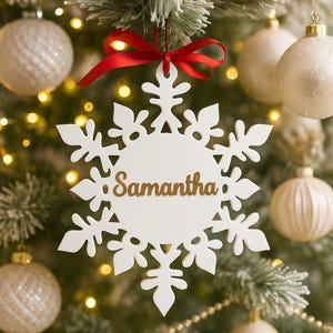 Personalized White Name Ornaments - Custom Hanging Snowflakes - Christmas Tree Decorations 2026