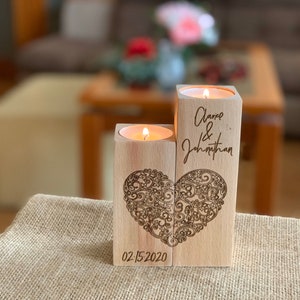 Personalized Wood Candle Holder Custom Names and Special Date Heart Shape Love Tealight Candle Holder Anniversary Gift for Couples image 6