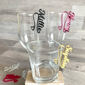 Personalized Wine Glass Charms with Heart Custom Wedding Name Tags for Glasses Cocktail Names Hanging Drink Markers Seating Chart Drink Tags image 8
