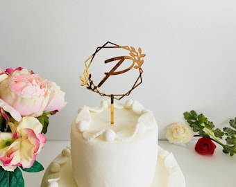 Personalized Single Letter Cake Topper Custom Initial Wedding Wreath Monogram Anniversary Geometric Cupcake Decor Birthday Table Decorations