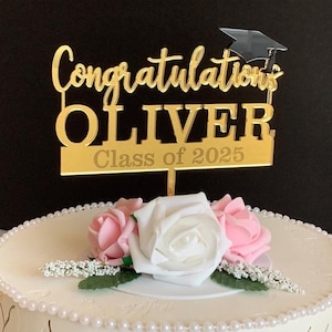 Graduation Cake Topper with Custom Name - Class of 2025 - Congrats Cake Topper - Senior 2025 Congratulations - Graduation Party Cake Decor