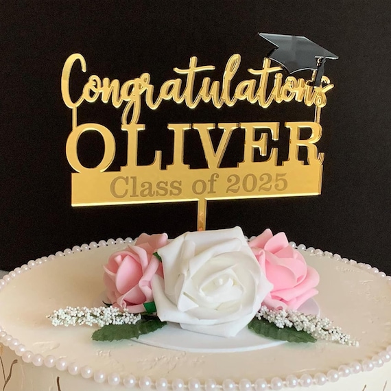 Graduation Cake Topper with Custom Name - Class of 2025 - Congrats Cake Topper - Senior 2025 Congratulations - Graduation Party Cake Decor