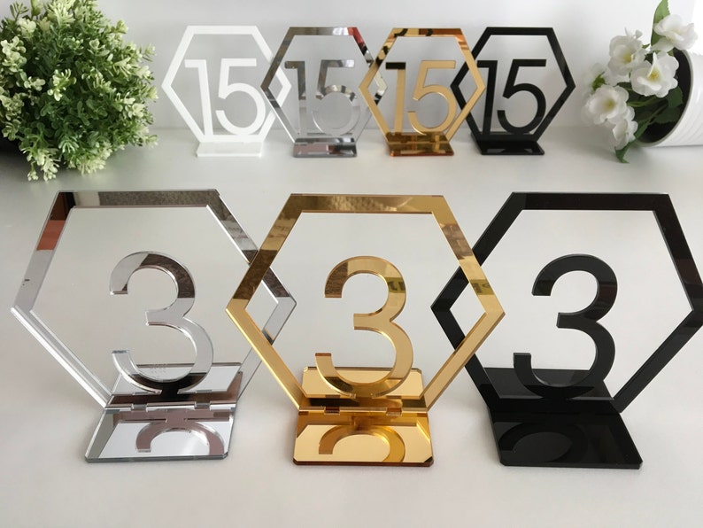Geometric Table Number Holders Hexagon Wedding Reception Etsy