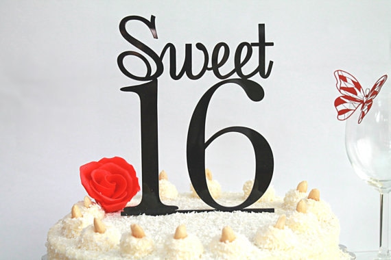 16th Birthday Party Cake Toppers Black Cake Topper 16 Birthday Etsy