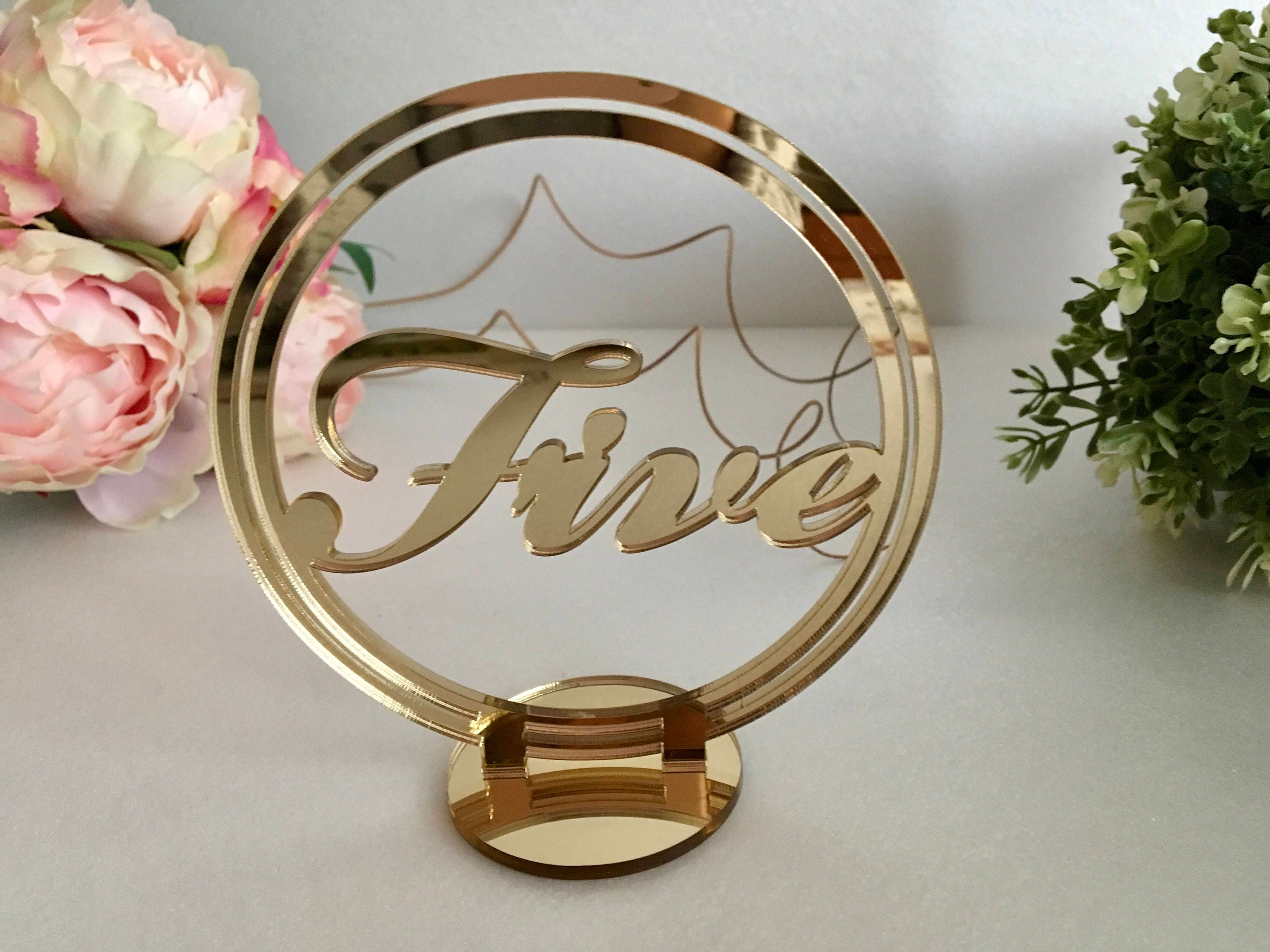 Circle Gold Wedding Table Numbers Freestanding Script
