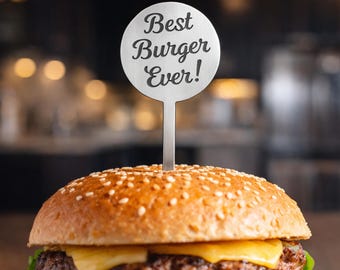 Personalized Stainless Steel Burger Skewers, Custom Food Picks for Hamburgers - Name, Logo, or Initials