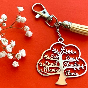Gepersonaliseerde levensboom sleutelhanger aangepaste sieraden sleutelhanger lasergesneden familienamen sleutelhanger roestvrij staal cadeau voor moeder vader cadeau moeder