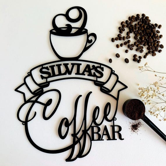 Personalized Coffee Bar Metal Name Sign Custom Laser Cut Cup Housewarming Gift for Mom Grandma Coffee Lover Wall Art Decor Kitchen Name Sign