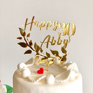Personalized Name Age Cake Topper Laurel Wreath Happy Birthday Custom Cake Sign Party Decorations 20th 30th 40th 50th 60th 70th Cake Toppers