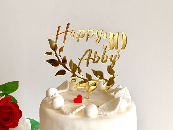 Personalized Name Age Cake Topper Laurel Wreath Happy Birthday Custom Cake Sign Party Decorations 20th 30th 40th 50th 60th 70th Cake Toppers