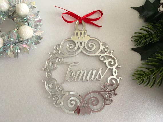 christmas name bauble custom xmas tree ornaments first etsy