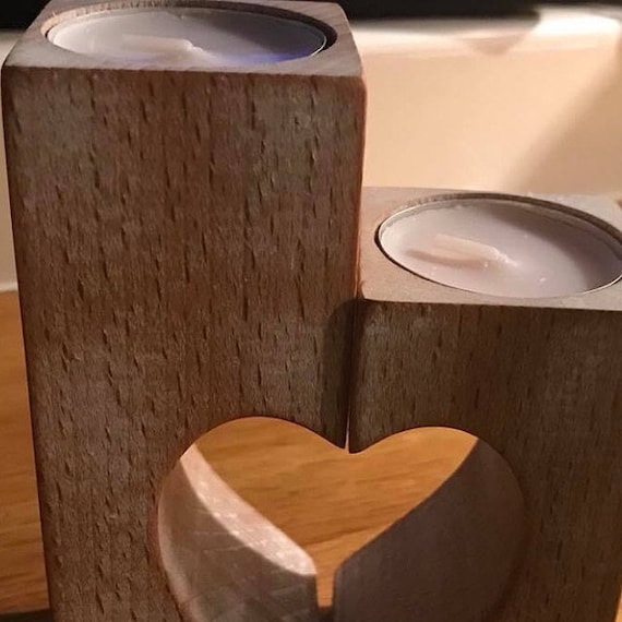 Wooden heart tea light holder outlet