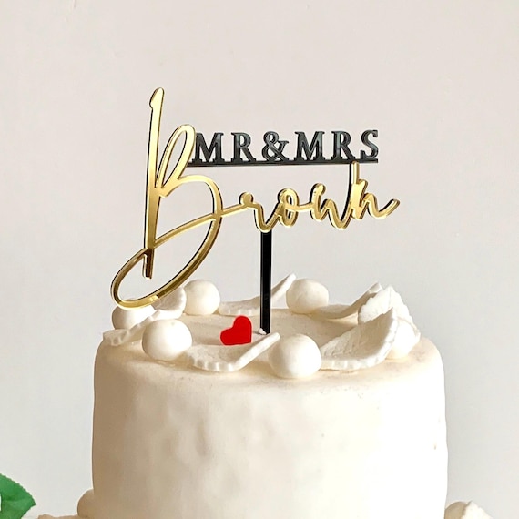 Personalized Mr and Mrs Wedding Cake Topper Custom Last Name Bride & Groom Wedding Decorations Anniversary Acrylic Cake Toppers for Weddings
