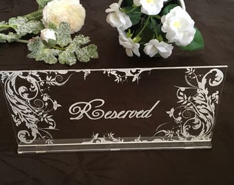 Reserved Signs Engraved Table Sign Clear Acrylic Reserved Seating Wedding party decor Freestanding sign Reception decorations Bridal shower