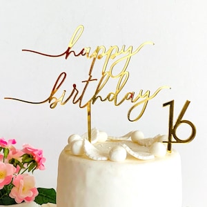 Happy Birthday Cake Topper with Custom Age – Personalized Birthday Party Decoration
