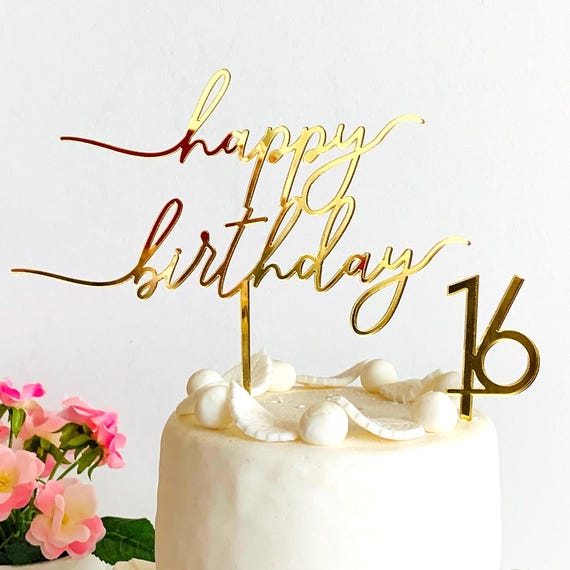Happy Birthday Cake Topper Number Topper Any Age Birthday Cupcake Custom Party Cake Decorations Gold Glitter Wood Mirrored Acrylic Toppers