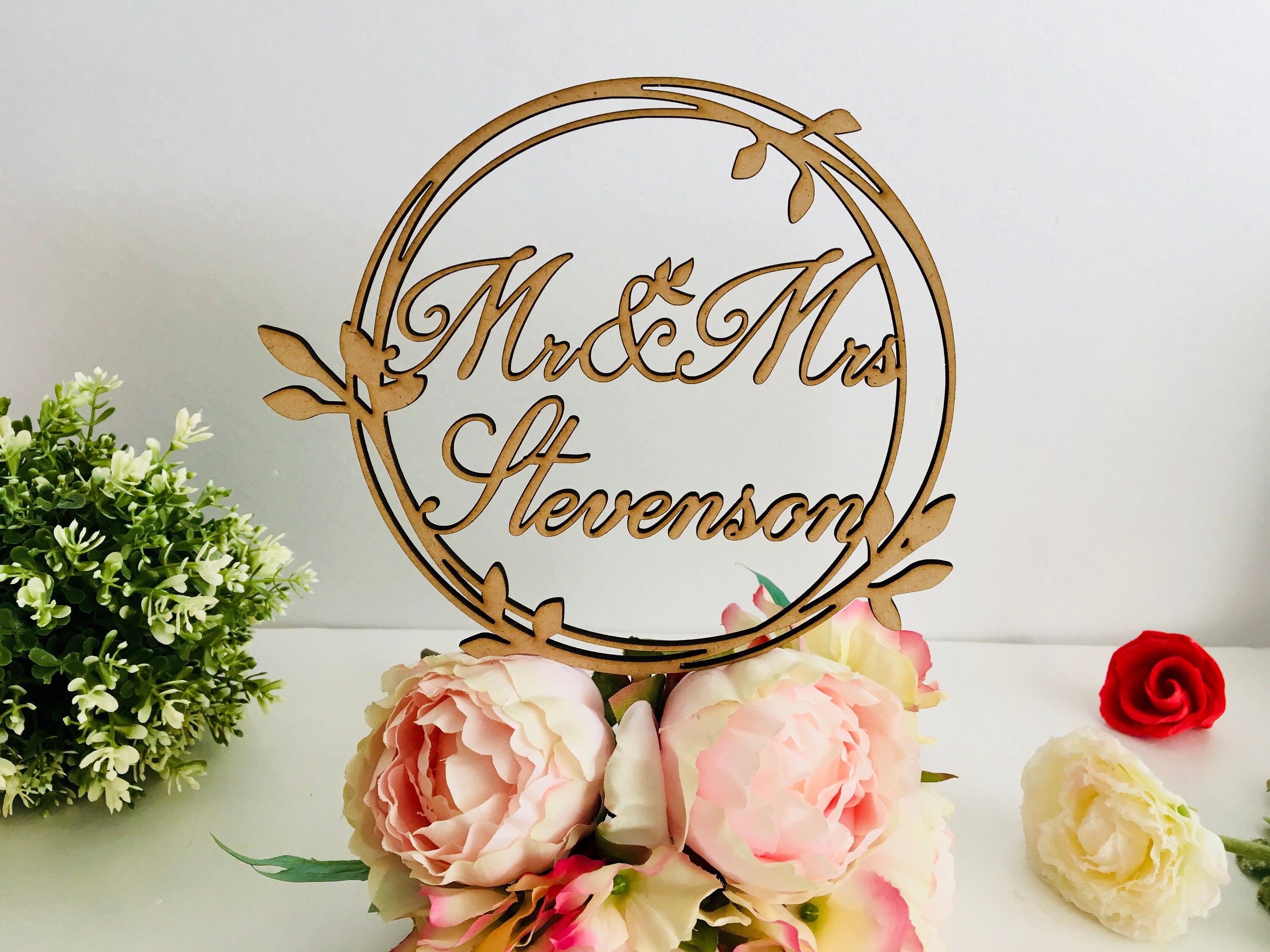 Personalized Wedding Laurel Wreath Cake Topper Last Family Personalized Wedding Laurel Wreath Cake Topper Last Family