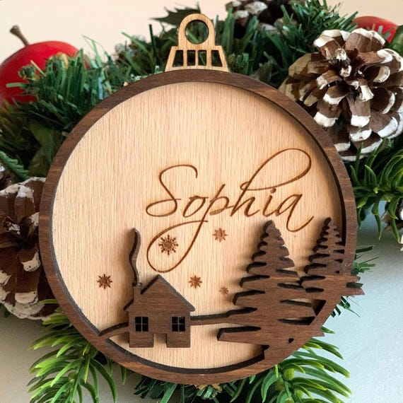Personalized Wood Name Christmas 2025 Ornament Custom Handmade Wooden Bauble Laser Cut Hanging Tree Decorations Housewarming Holiday Gifts