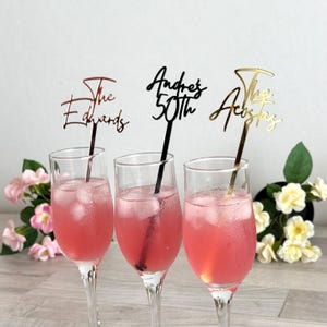 Agitadores de bebidas personalizados con nombre de boda, palitos de cóctel acrílicos personalizados, detalles de bebidas de lujo