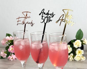 Personalized Wedding Name Drink Stirrers, Custom Acrylic Cocktail Swizzle Sticks, Luxury Beverage Accents